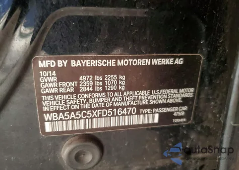 2015 BMW 528 I from USA, damaged, VIN WBA5A5C5XFD516470